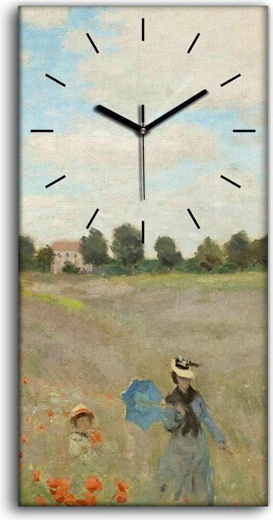 Küche Wohnzimmer Wand Leinwand Uhr Geräuschlos Kunstdruck 30x60 Mohnblumen - schwarze Hände