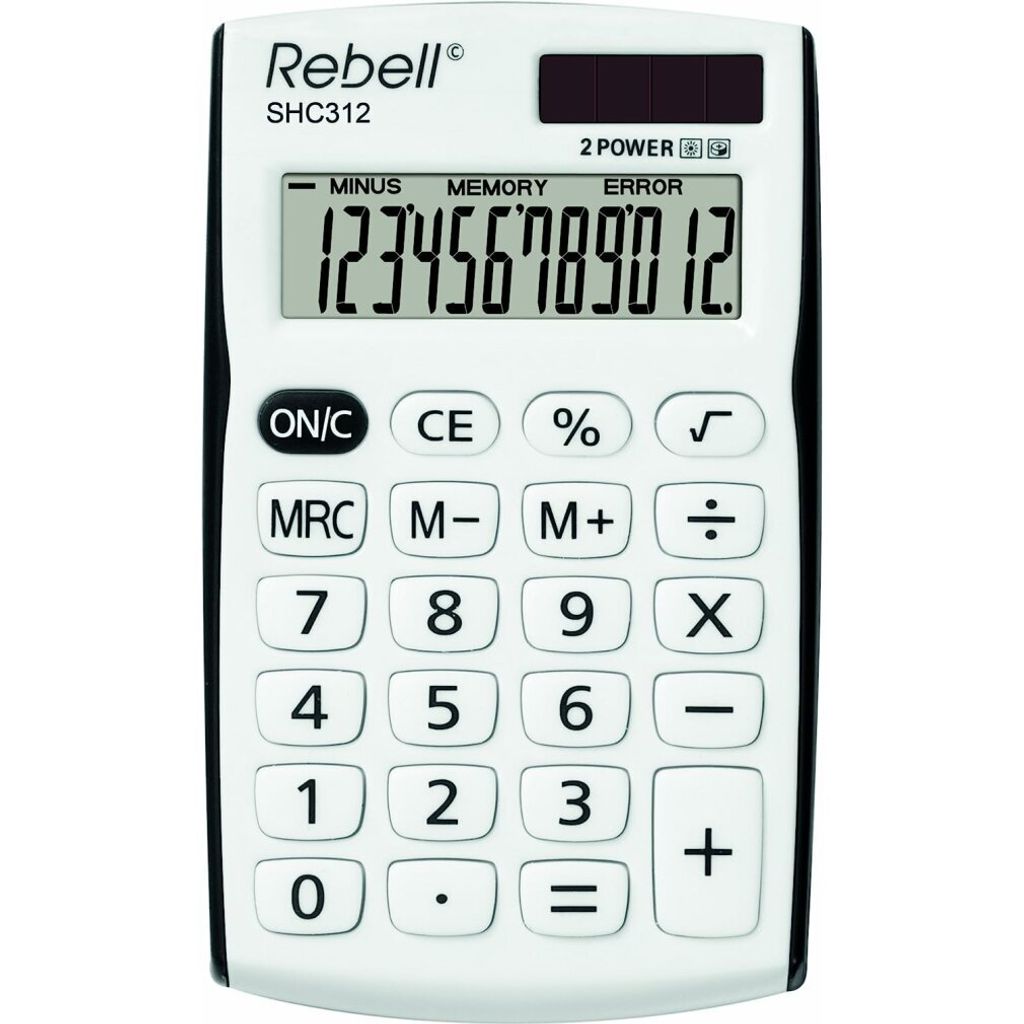 Rebell SHC312 - Tasche - Einfacher Taschenrechner - 12 Ziffern - 1 Zeilen - Batterie/Solar - Schwarz - Weiß