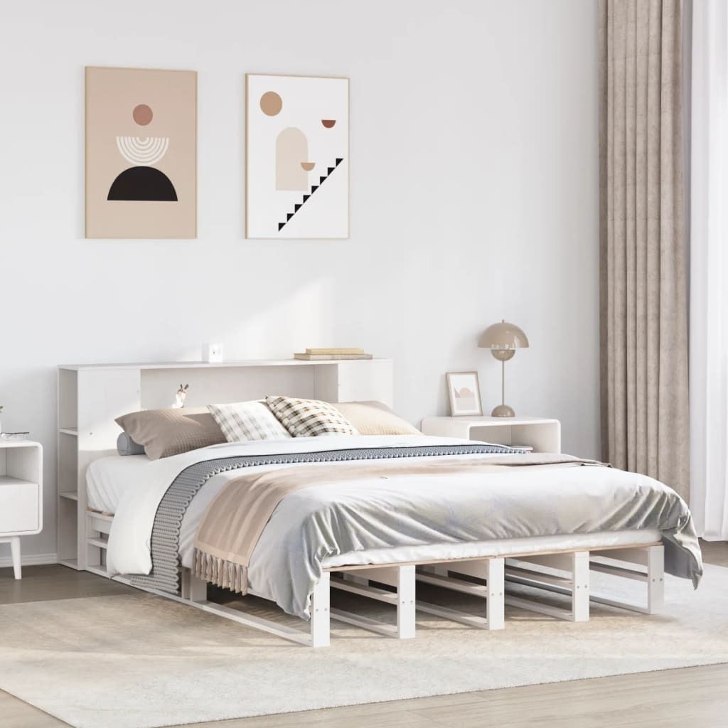 Maison Exclusive - Massivholzbett mit Regal ohne Matratze Weiß 160x200 cm