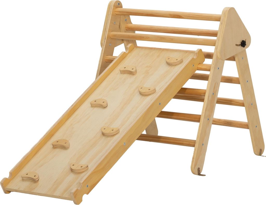 Kinder-Kletterset aus Holz mit Dreiecks-Leiter und zweiseitiger Rampe, für Kinder im Alter von 18-48 Monaten