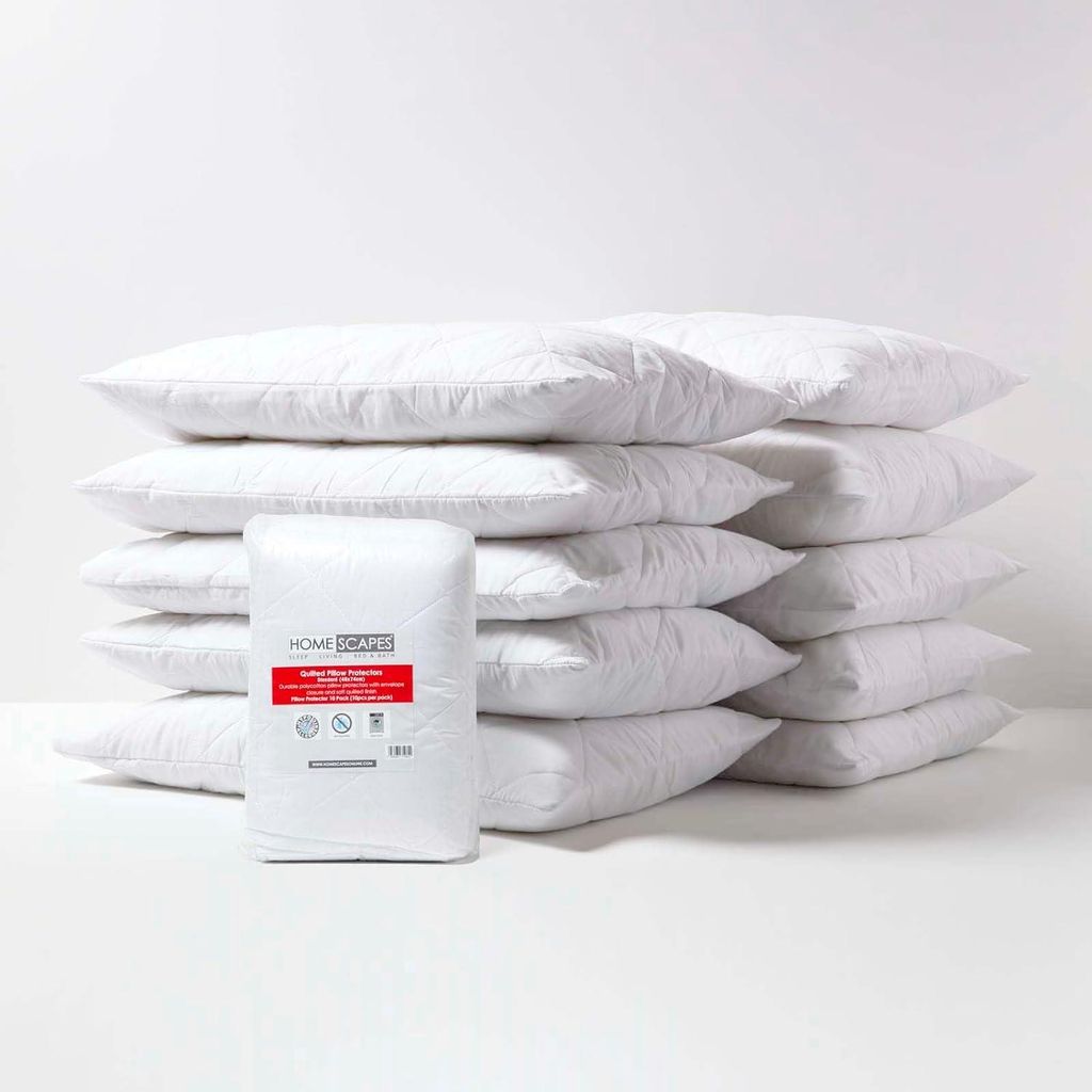 HOMESCAPES 10er-Pack gesteppte PolyBaumwolle-Kissenschoner 48 x 74 cm mit Hotelverschluss