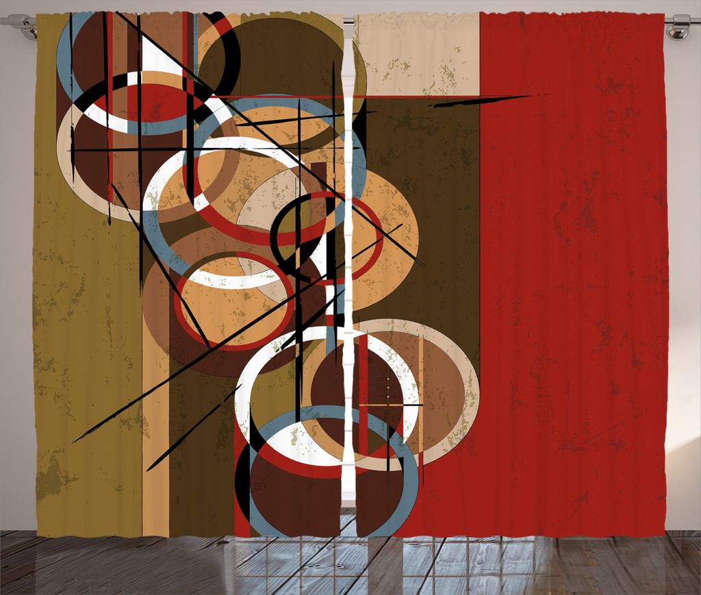 ABAKUHAUS rot Rustikaler Gardine, Retro Schmutz-surreale Kunst, Schlafzimmer Kräuselband Vorhang mit Schlaufen und Haken, 280 x 175 cm, Mehrfarbig