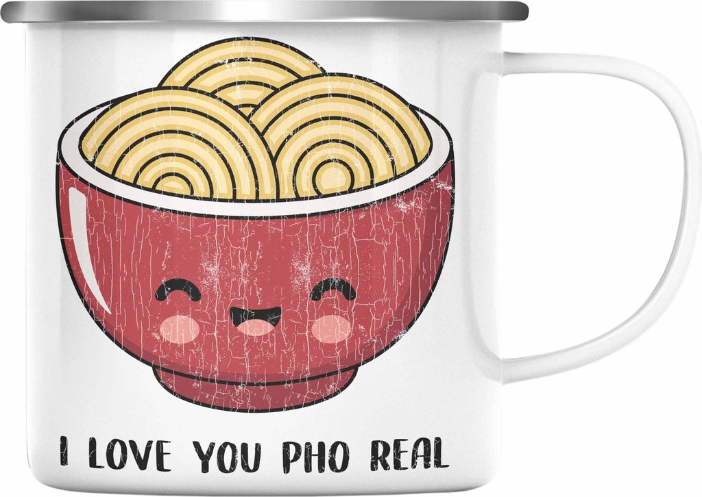 Trendation - Emaille Tasse I love You Pho Real Liebe Valentinstag Geschenk für Sie Ihn Wortspiel Geschenkidee Spruch Beste Freundin Ramen Grafik (...