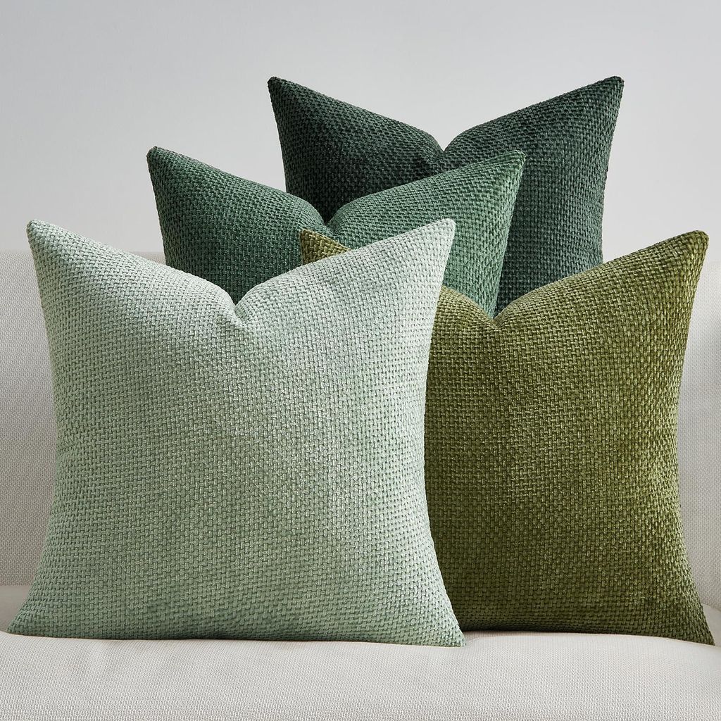 Set mit 4 Kissenbezügen, 45x45 cm, grüner Chenille mit Rattanmuster, geeignet für Sofa, Wohnzimmer, Schlafzimmer, Balkon und Kinderzimmer.