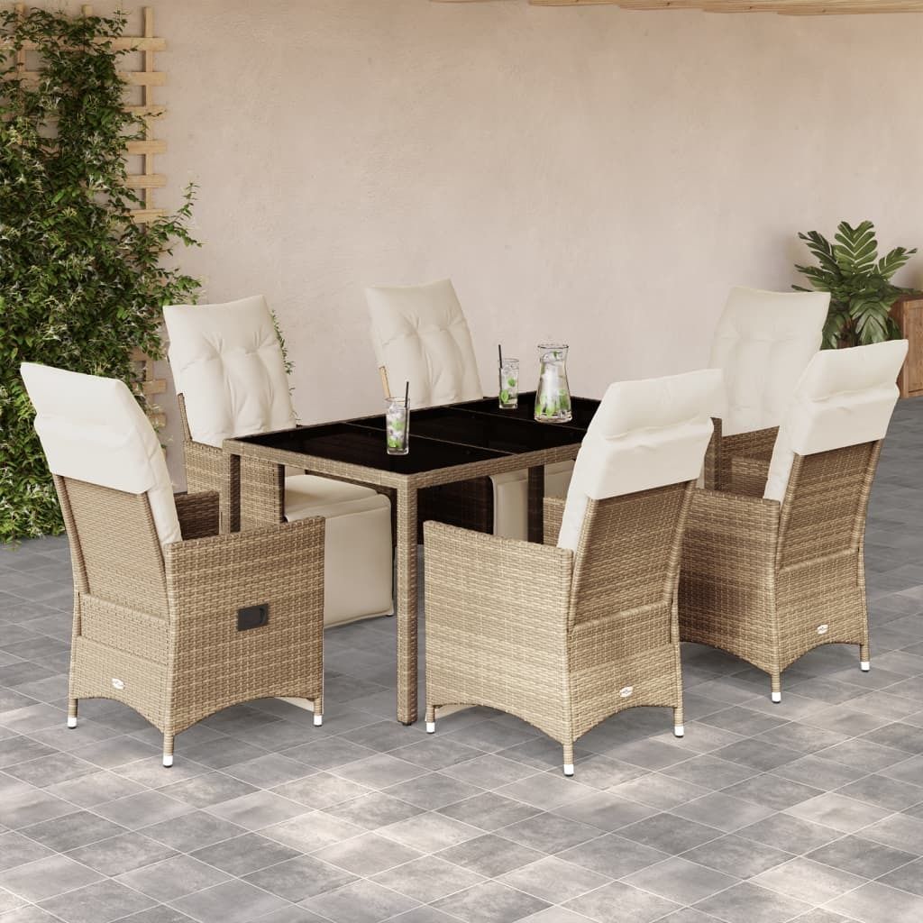 Möbel 7-tlg. Garten-Bistro-Set mit Kissen Beige Poly Rattan - Sitzgruppe 3276940