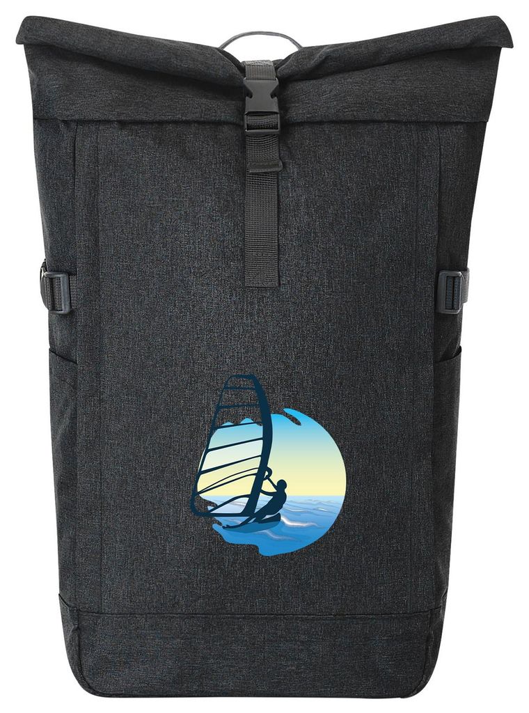 Huuraa Kurierrucksack Windsurfer Surfen 30-44 Liter Black Melange Fairtrade Rolltop Rucksack Geschenkidee