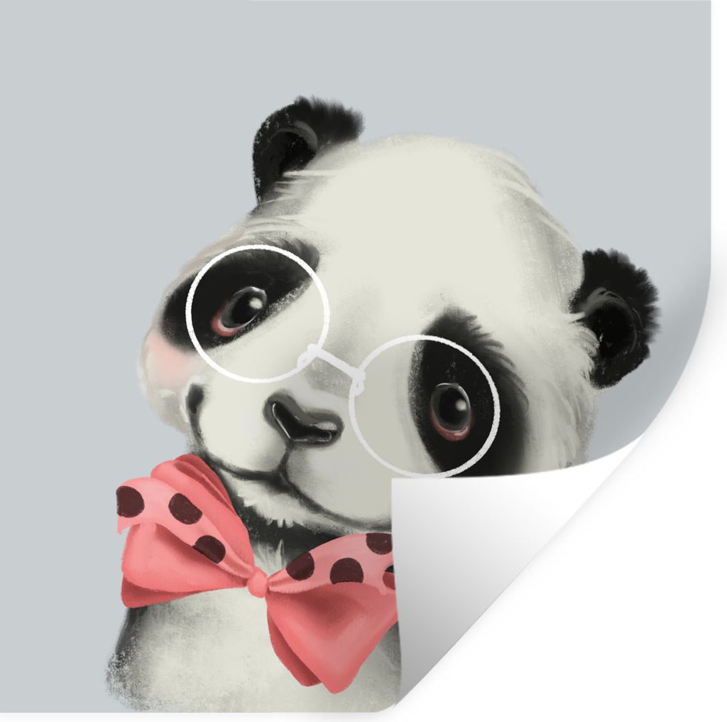 MuchoWow Wandtattoo Wandsticker Wandaufkleber Panda - Kinder - Schleife 30x30 cm Selbstklebend und Repositionierbar - Repositionierbar - Wasser a...