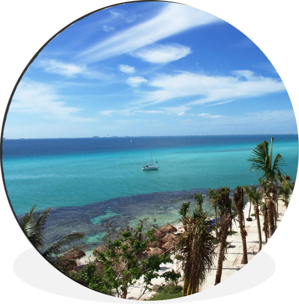 MuchoWow Aluminium Wandkreis Blick auf das Karibische Meer bei Isla Mujeres, Mexiko Ø 60 cm Wanddeko Modern Wohnzimmer - Wand Kreis - Wandbild -...
