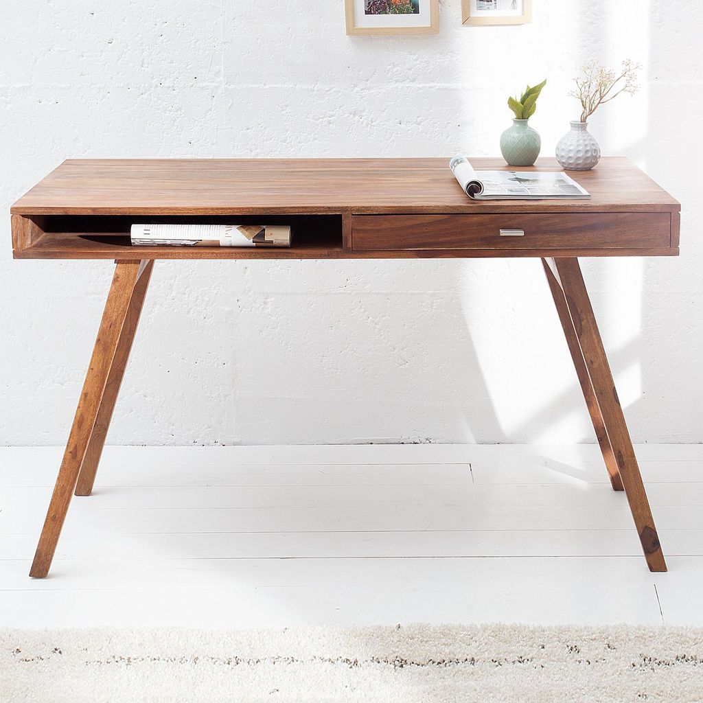 Design Schreibtisch RETRO 120cm braun Sheeshamholz stone Produktbild 