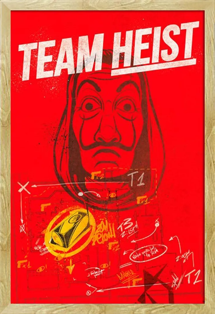 Poster La Casa de Papel avec Cadre MDF Hêtre Shinsuke Maxi 61x91,5 cm