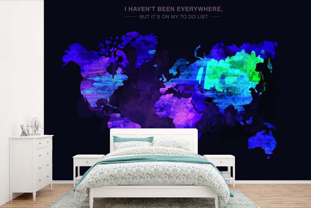 MuchoWow Fototapete für Wohnzimmer oder Schlafzimmer Wandtapete Vinyl Motivtapete Weltkarte - Farben - Farbe - 330x220 cm - Fototapeten