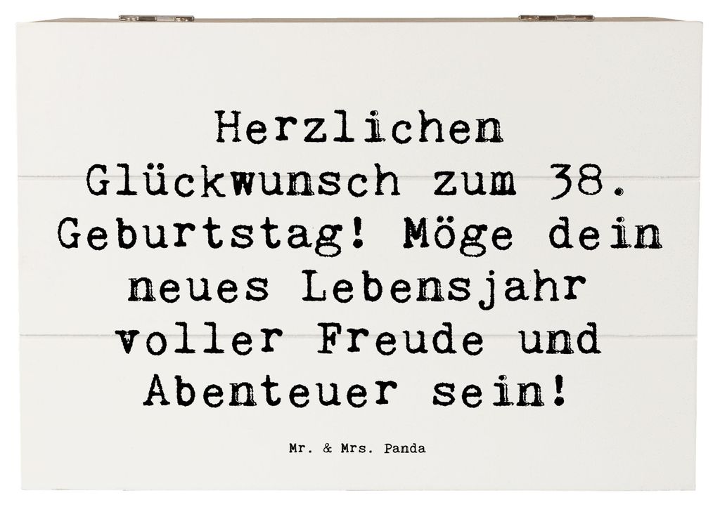 Mr. & Mrs. Panda Box Spruch 38. Geburtstag Freude Abenteuer 22 x 15 cm - Weiß - Geschenk, Geburtstagsgeschenk, Kiste, Meilenstein, Geschenkbox, fo...