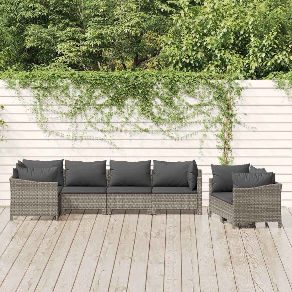 The Living Store 7-tlg. Garten-Lounge-Set mit Kissen Grau Poly Rattan