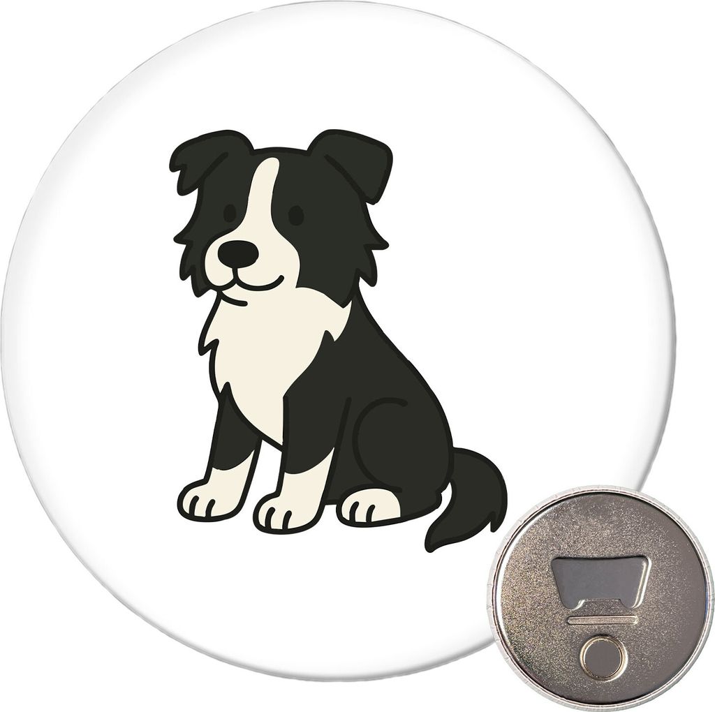 Huuraa Magnet Border Collie Border Comic 59mm Kühlschrankmagnet rund Flaschenöffner Geschenkidee