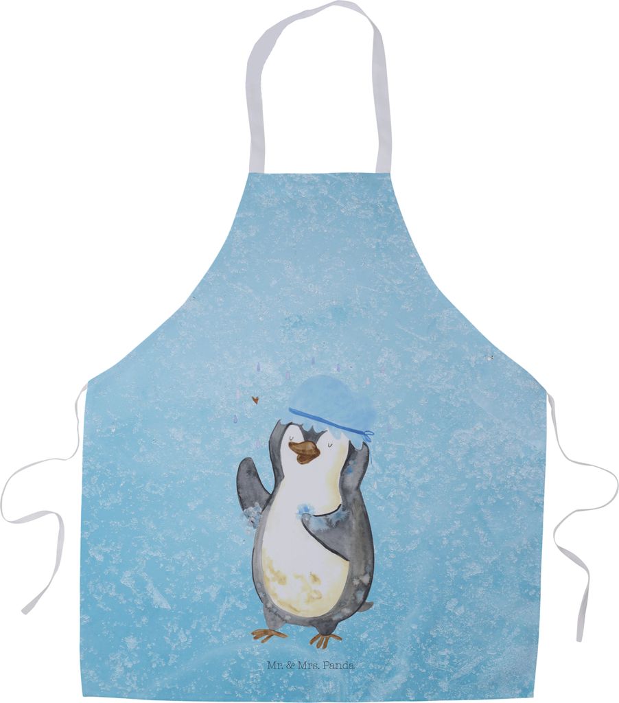 Mr. & Mrs. Panda Schürze Pinguin Duschen - Eisblau - Geschenk, Küchenzubehör, Dusche, Singen, Grillschürze, Duschkonzert, Küchenschürze, Moti...