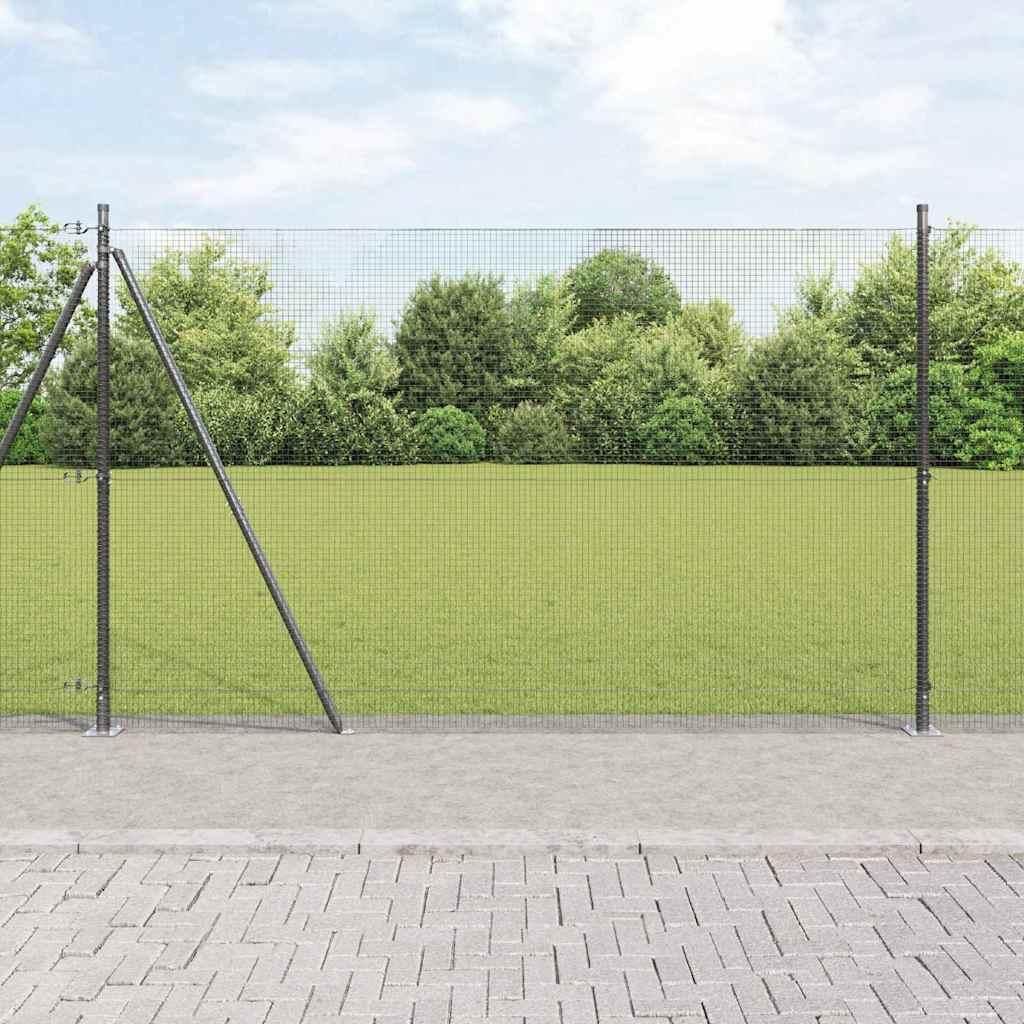 Zaunpfosten Grau 25 x 1,4 m (16 x 16 mm Maschen) Stahl und PVC