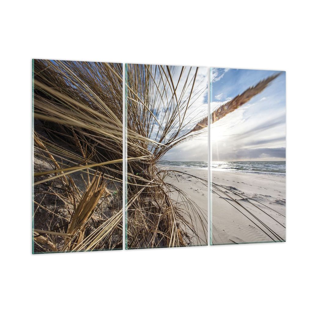Bilder auf glas - 3 Teile - Küste Perspektive Gras - 105x70cm - Glasbilder - Wandbilder - Bilder - zum Aufhängen bereit - Wanddekoration aus Glas...