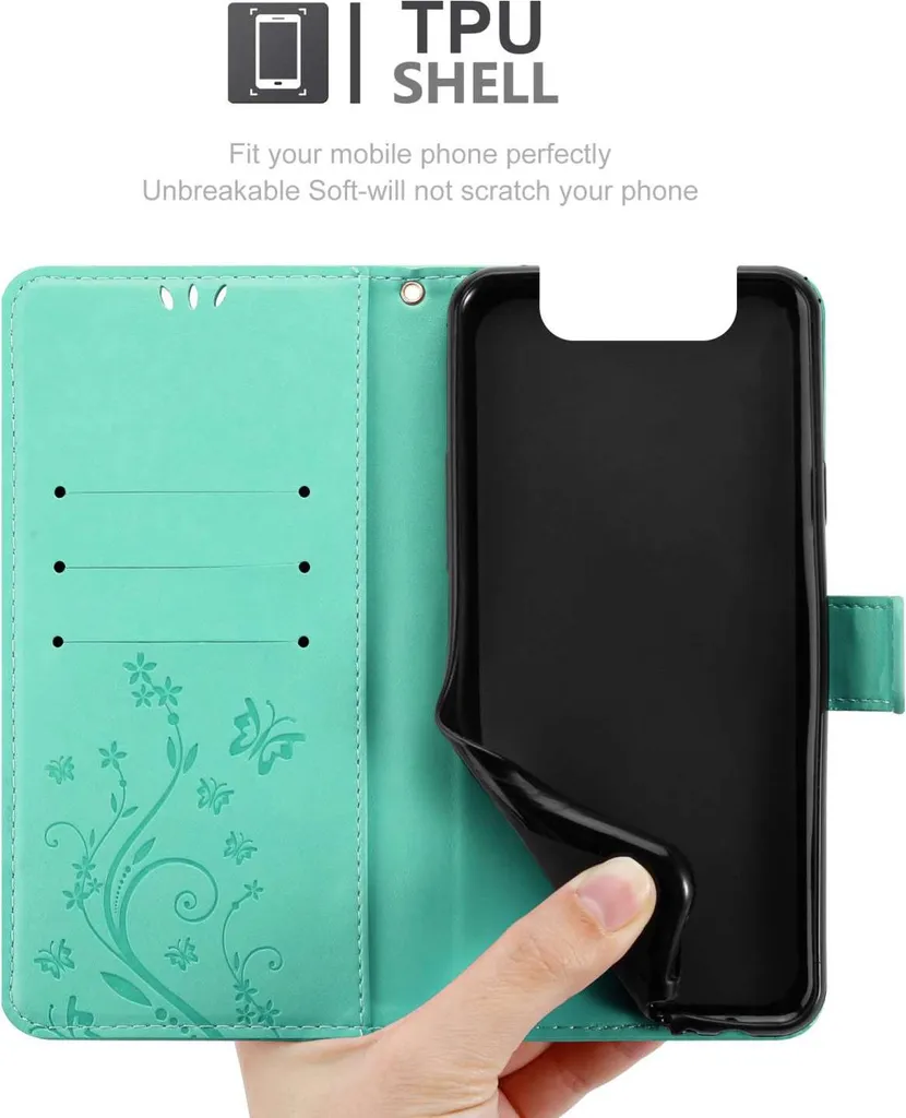 Cadorabo cover per Samsung Galaxy A80 / A90 4G in FLORAL TURQUOISE cover protettiva in design floreale con chiusura magnetica, funzione stand e slot per carte di credito flip case flower cover cover cover cellulare flap cover book case - 5