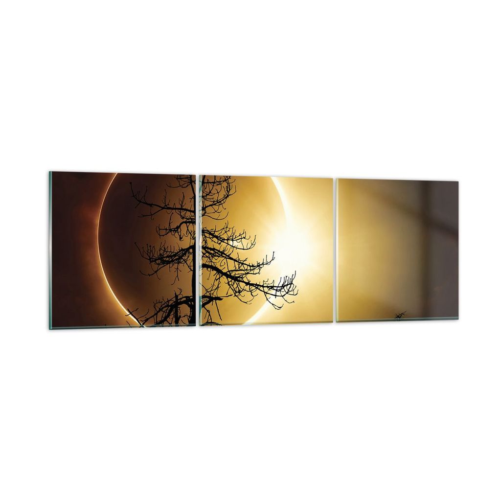 Bilder auf glas - 3 Teile - Sonnenfinsternis die Sonne Baum - 120x40cm - Glasbilder - Wandbilder - Bilder - Wanddekoration aus Glas - Glas Bilder -...