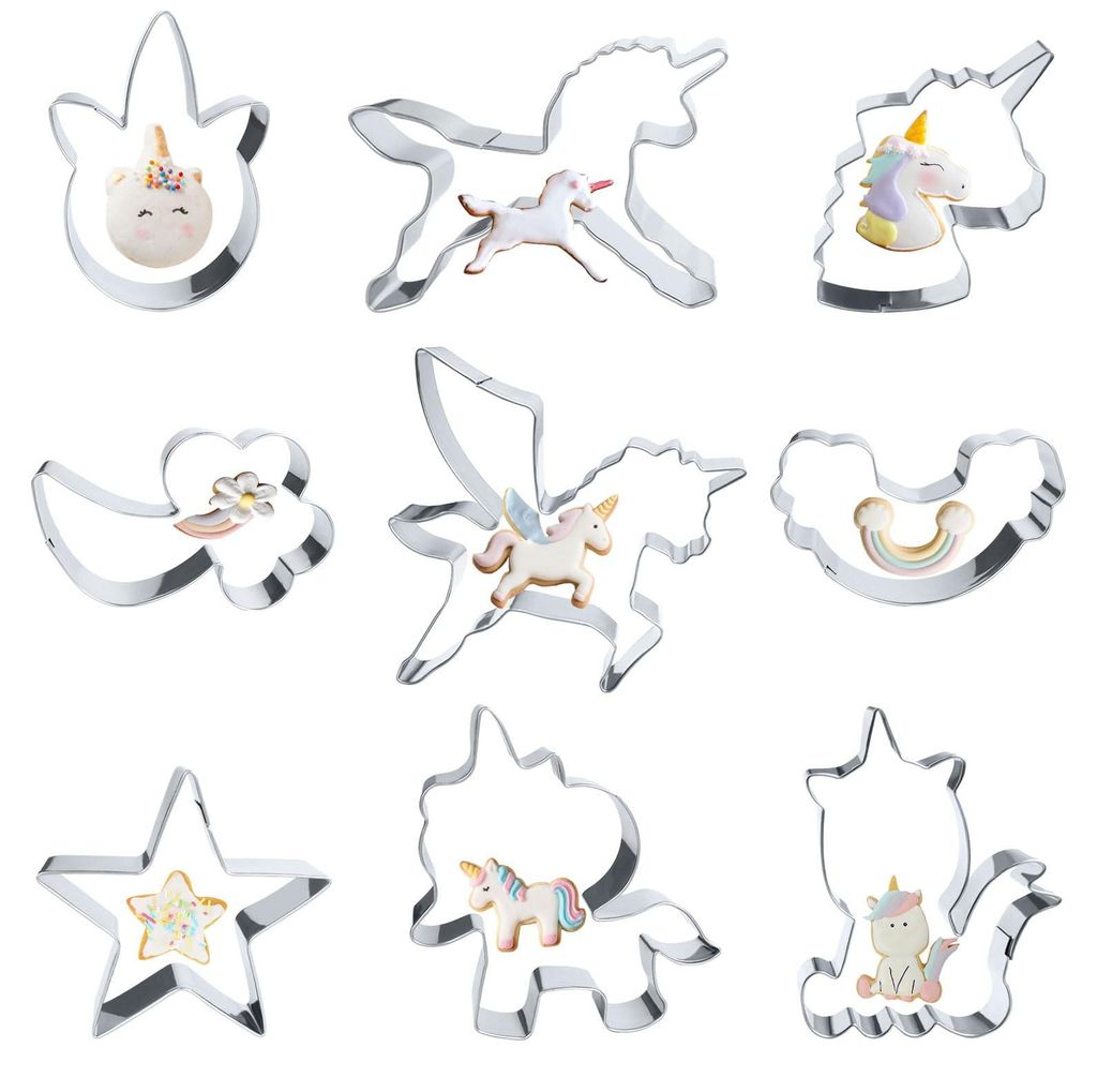 9-teiliges Ausstechformen-Set: Einhorn, Pferd, Regenbogen, Wolke, Stern, Einhornkopf, Ausstechformen aus Edelstahl, Pony-Ausstechformen, Geschenk f...