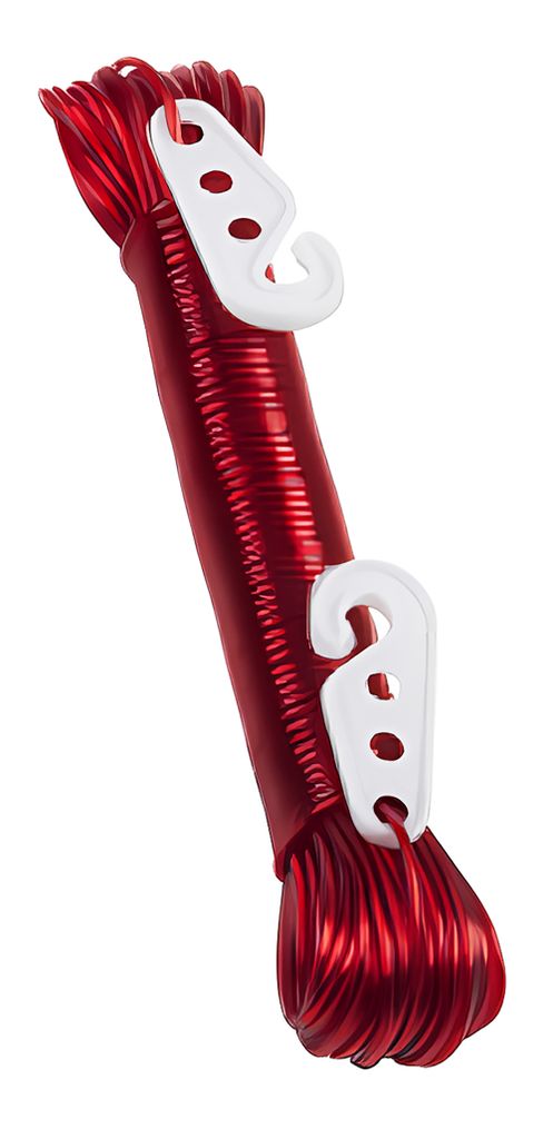 WÄSCHELEINE 20m rutschfest Ø1,5mm mit 2X Haken Stahleinlage Camping Wäsche Leine 54 (Rot)