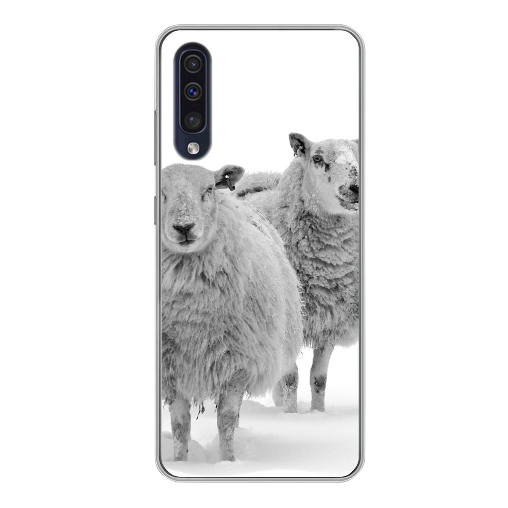 MuchoWow Handyhülle Schutzhülle Hülle für Samsung Galaxy A50 Schafe - Schnee - Weiß Silikon Softcase Handy Hülle - Mobiltelefonhülle