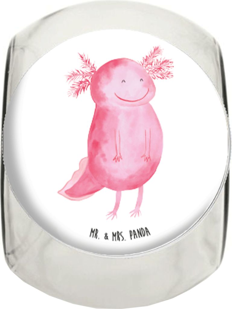 Mr. & Mrs. Panda Bonbonglas Axolotl Glücklich L 870ml - Weiß - Geschenk, Lebensfroh, gut Gelaunt, Frischhaltedose, gewürzglas, Süßigkeiten Gla...