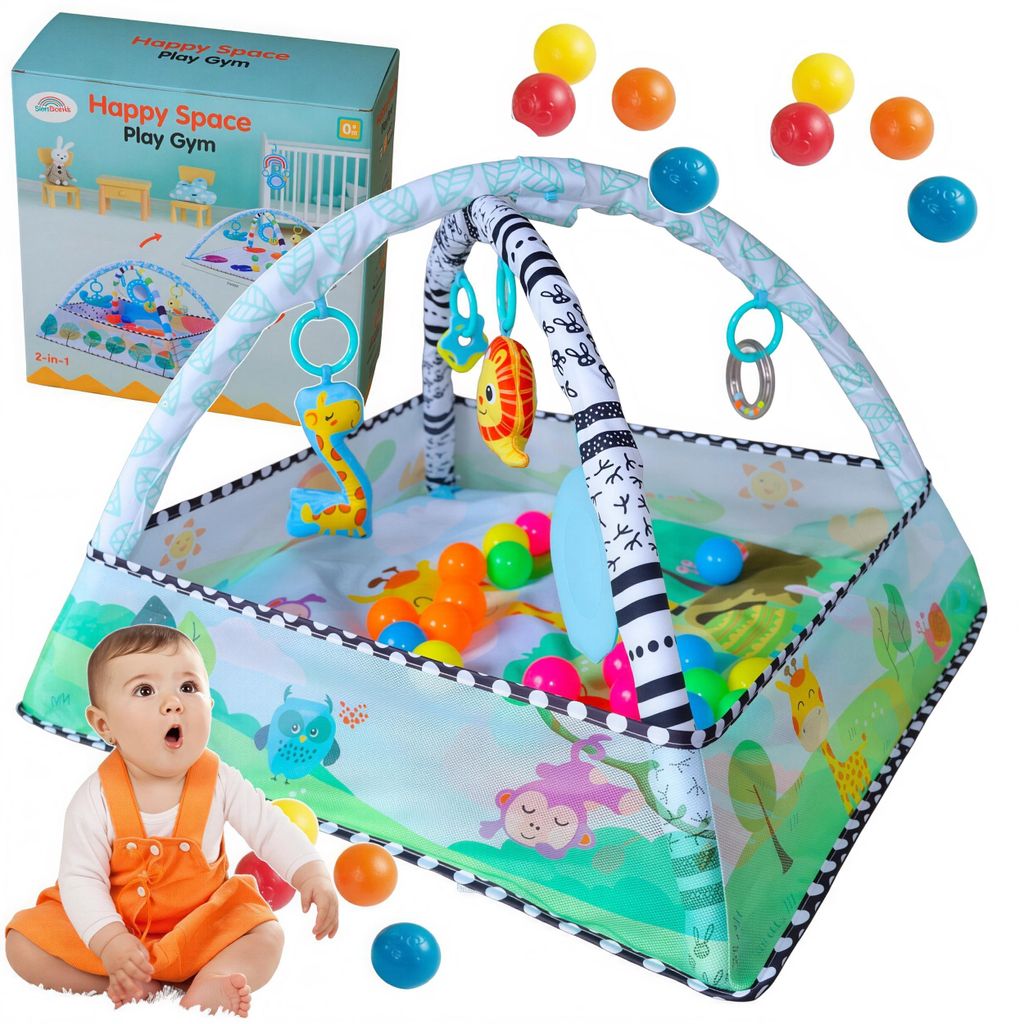 Krabbeldecke mit Bällen Spielmatte Laufstall Baby Gym interaktive Matte