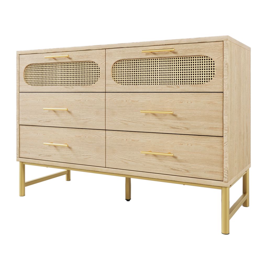 Rattan kommode Sideboard mit 3-Schubladen und 2-Rattan-Türer,komodenschrank, Schminktisch, für Schlafzimmer und Wohnzimmer, Verstellbare Regale