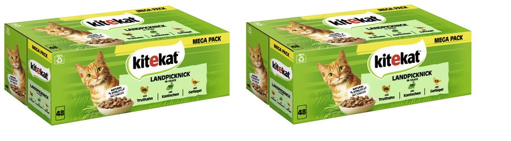 KITEKAT Multipack Portionsbeutel Landpicknick 3 Varietäten Truthahn, Kaninchen, Geflügel in Sauce 2 x 48 x 85g