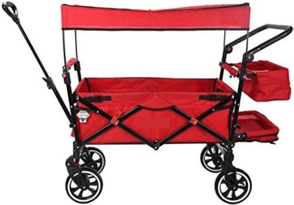 Kinderwagen mit Schubstang - Roter Kinderwagen aus Kunststoff