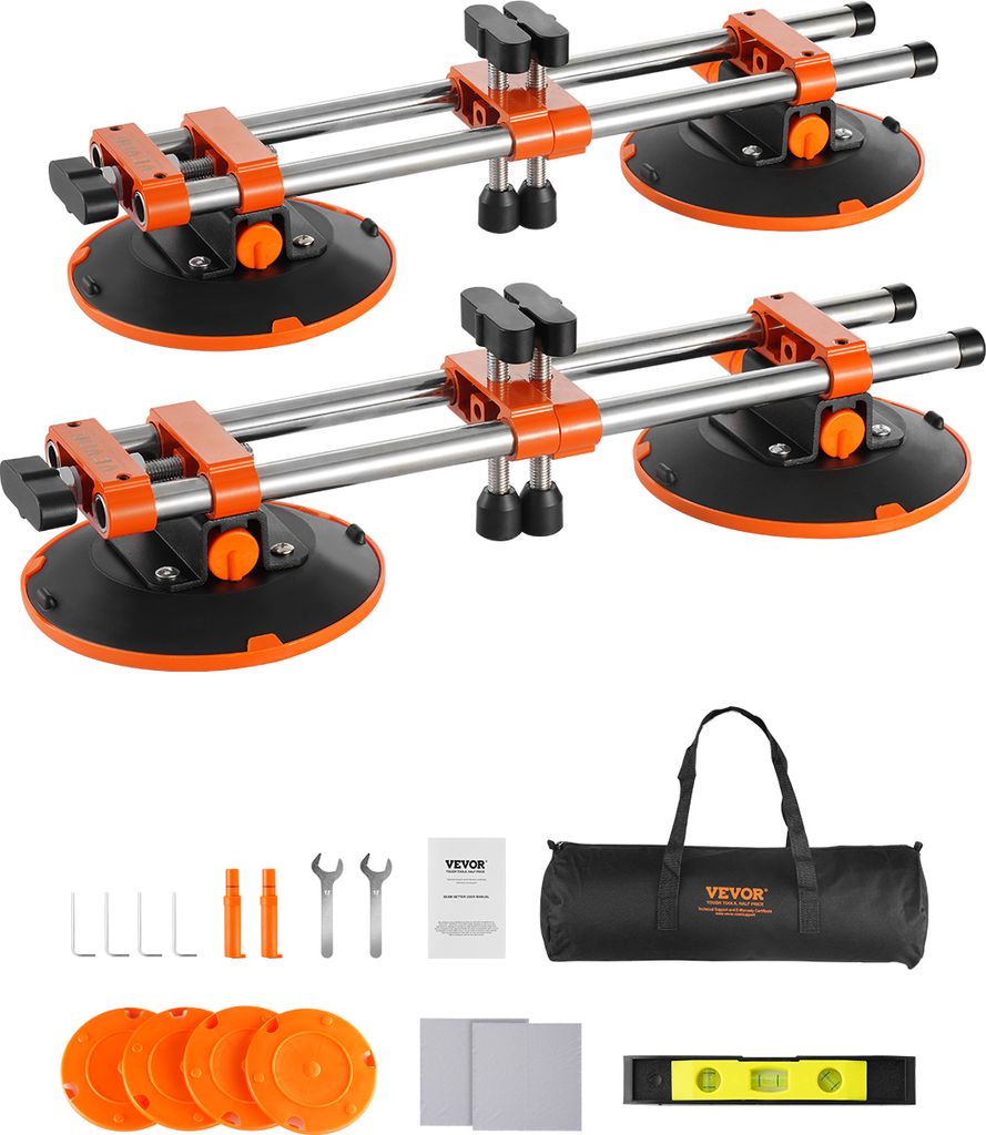 A set of two VEVOR seam setters with accessories laid out below them on a white background.