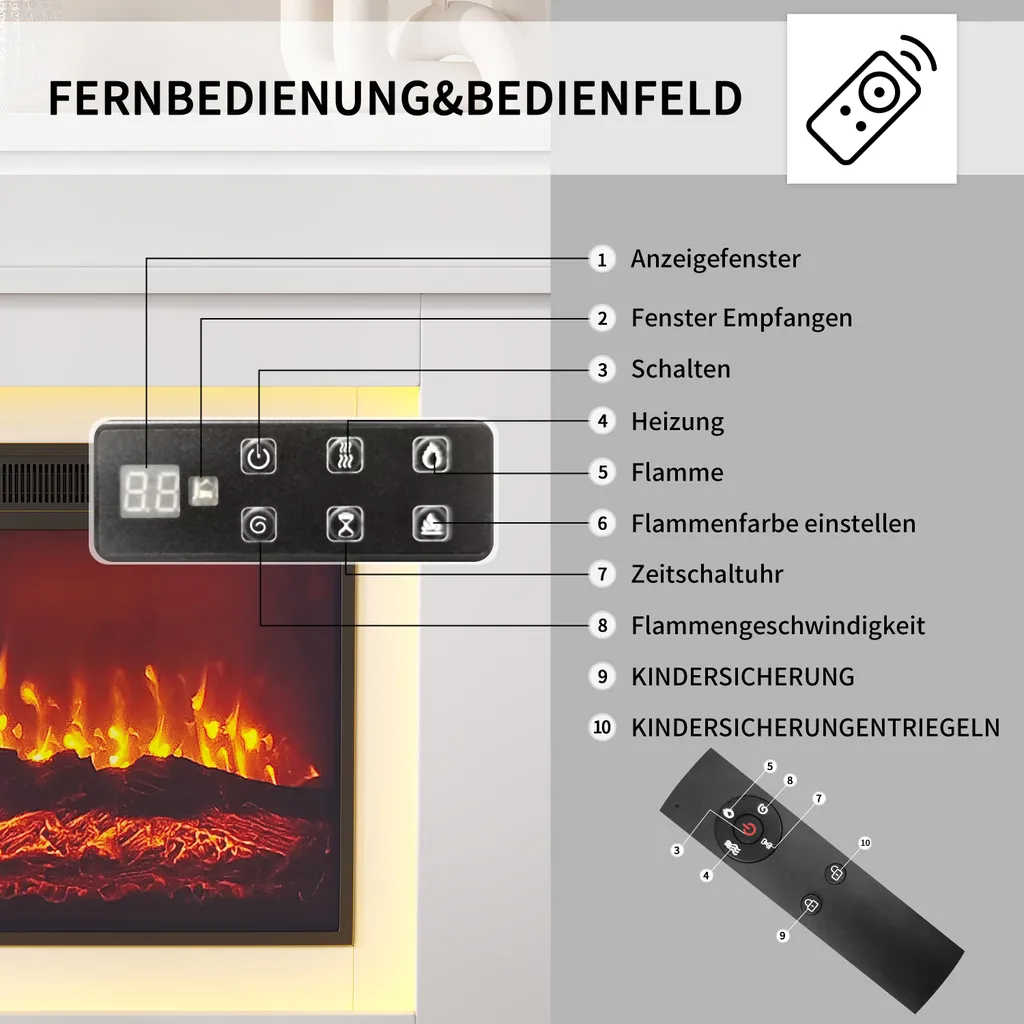 Cheminée Électrique 1500W avec Flamme 3D et Éclairage d'Ambiance LED
