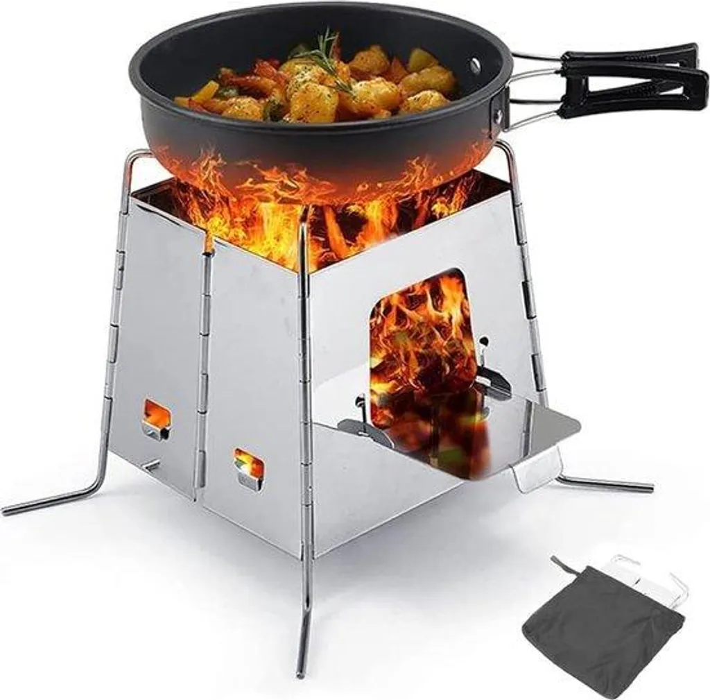 Barbecue charbon pliable en acier inoxydable pour camping et extérieur