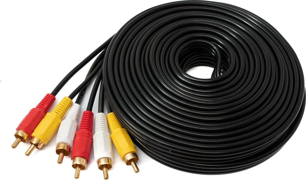 SYSTEM-S Cinch 3 RCA Kabel 10 m Stecker zu Stecker Stereo & Composite AV Adapter Schwarz