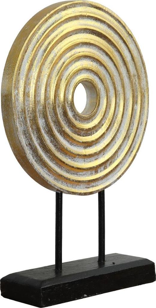 Skulptur Mandala Zeichen Figur Relief Deko Holz goldene Münze auf Sockel Groß gold Model 1