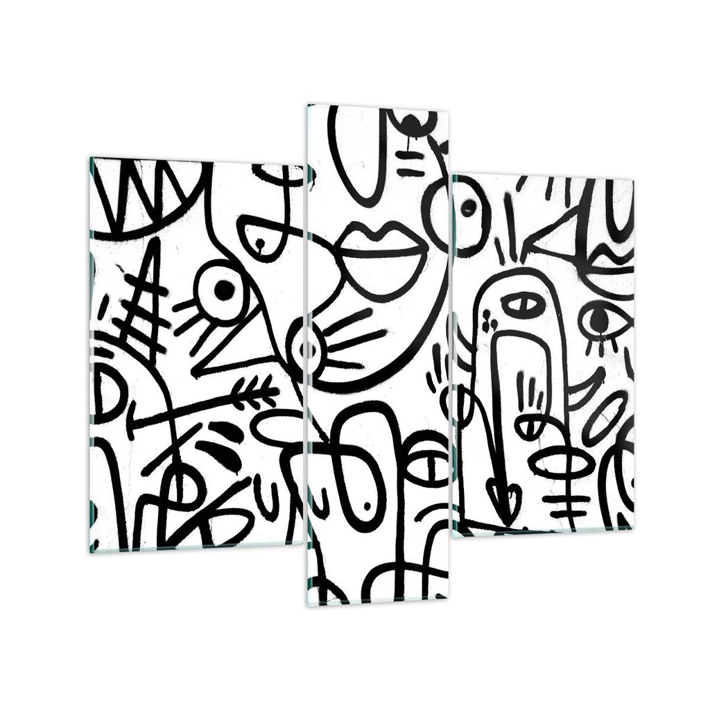 Bilder auf glas - 3 Teile - Zeichnen Cartoon Graffiti - 95x80cm - Glasbilder - Wandbilder - Bilder - zum Aufhängen bereit - Wanddekoration aus Gla...