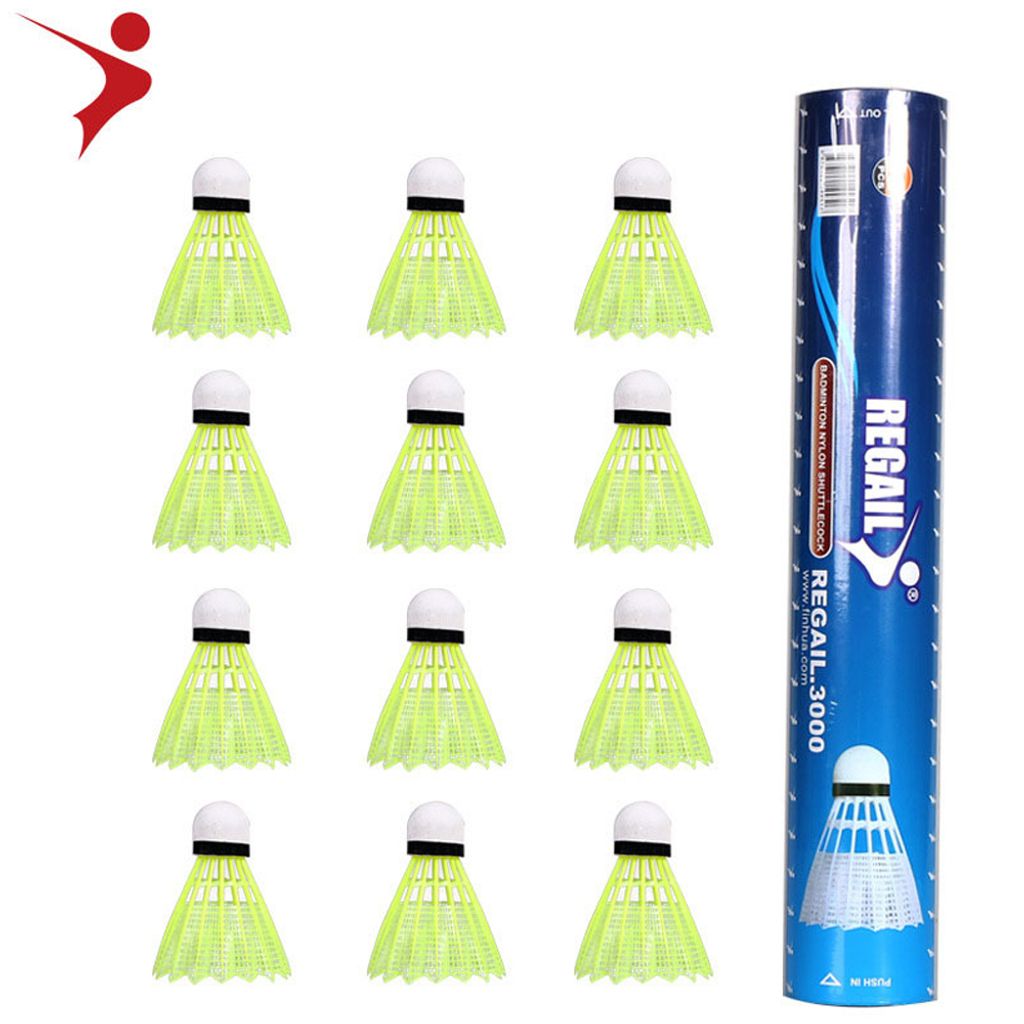 REGAIL Badminton-Set aus Kunstnylon, 12-teilig, Badminton-Set, geeignet für Badminton-Training im Innen- und Außenbereich, Gelb