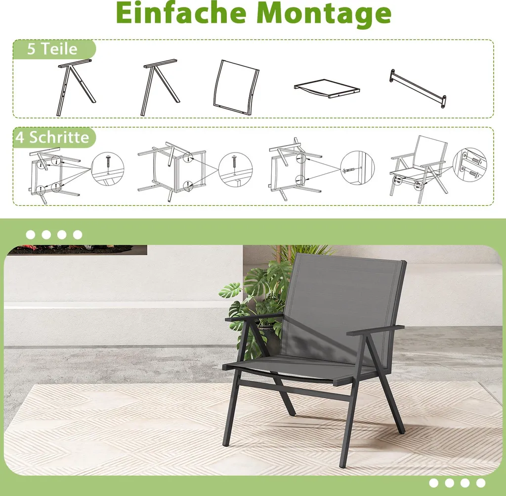 Lot de 2 Chaises Extérieures Anti-Chaleur et Solides Gris Anthracite - 7