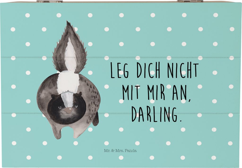 Mr. & Mrs. Panda Box Stinktier Angriff 22 x 15 cm - Türkis Pastell - Geschenk, Wildtier, Schatzkiste, Skunk, Drohung, geschenkkiste, wütend, Holz...