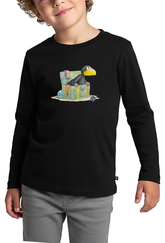 Spreadshirt Der kleine Rabe Socke Schatzkiste Kinder Premium Langarmshirt, 98/104 (2 Jahre), Schwarz