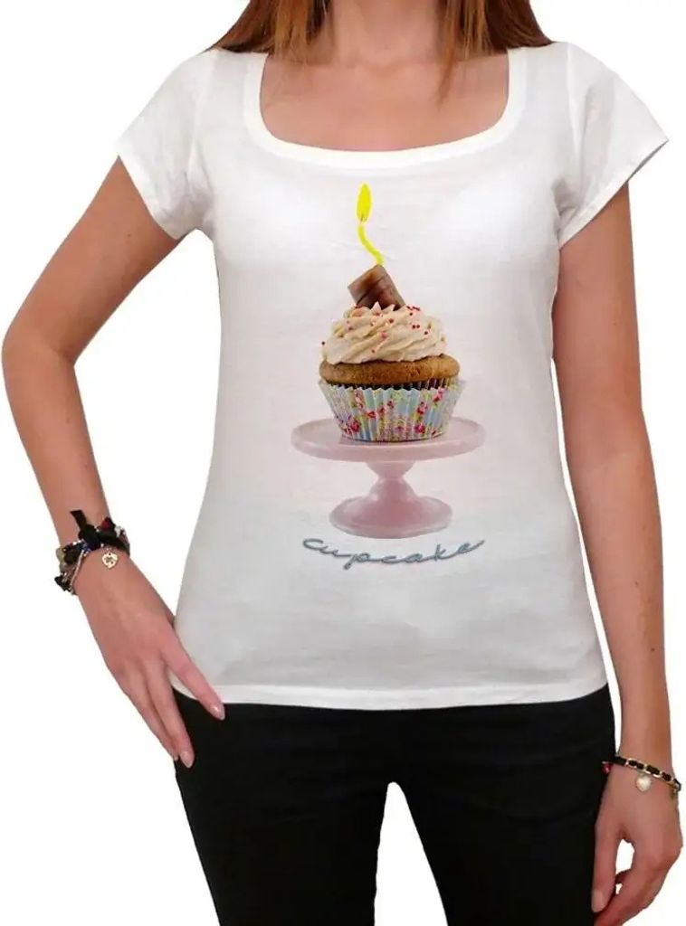 Damen Grafik T-Shirt Cupcake Geburtstag Schokolade Blume Kerze – Cupcake Birthday Chocolate Flower Candle – Öko-Verantwortlich Vintage Jahrgang