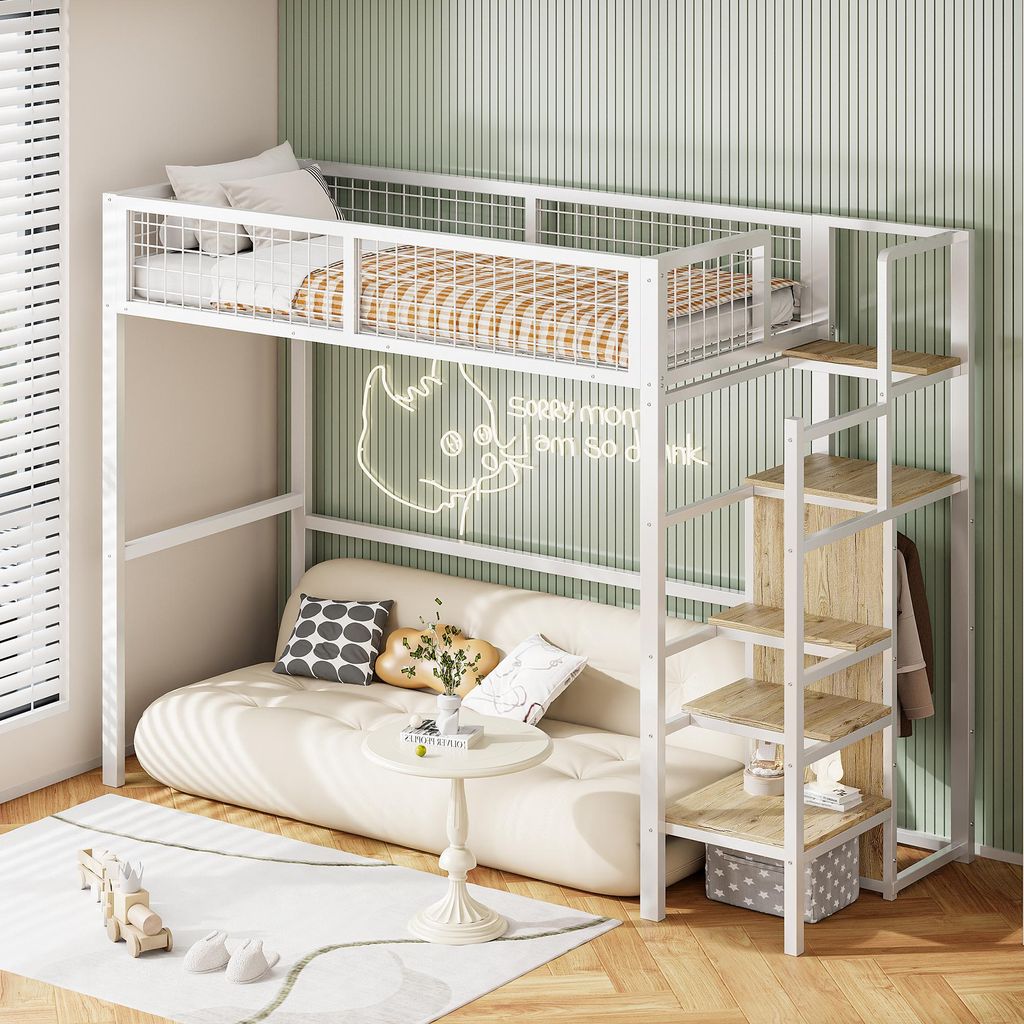 STILVORA 90x200 Hochbett mit Stauraumleiter und Produktbild 