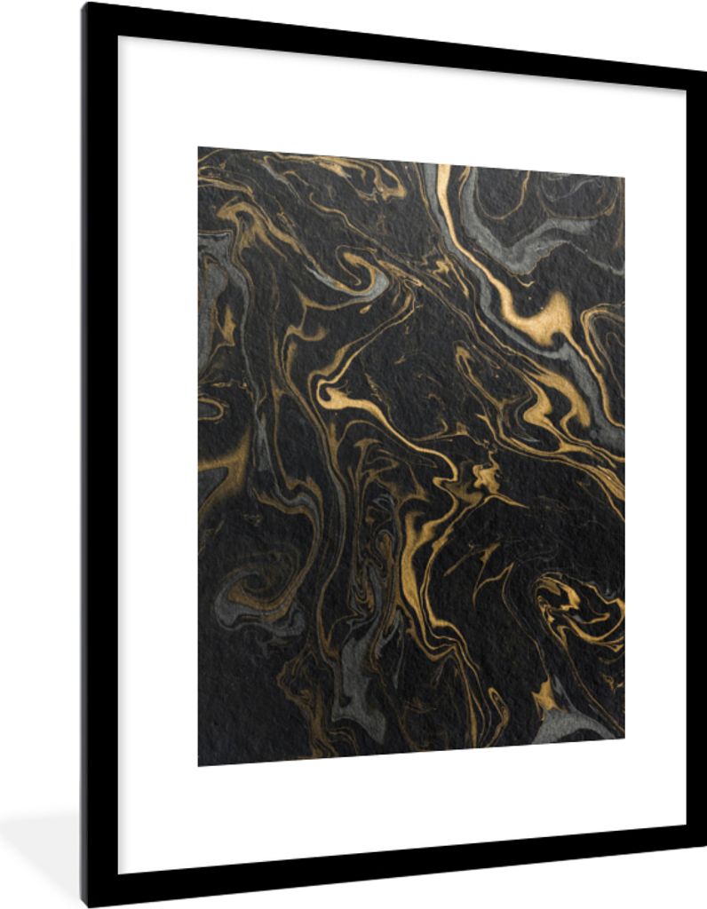 MuchoWow® Gerahmtes Poster Marmor - Textur - Grau - Gold - Produktbild 