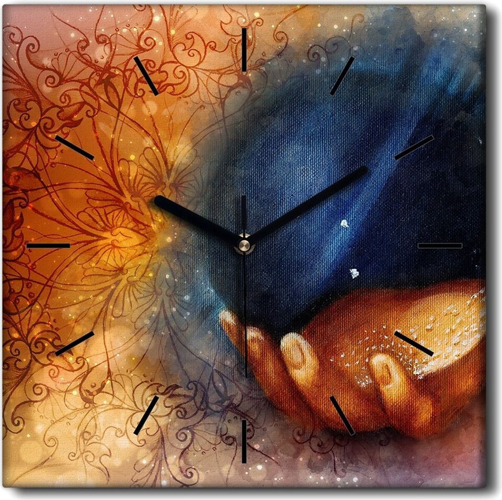 Coloray Uhr auf Leinwand 30x30 cm Wand Uhr Dekoration Wohnzimmer Segeltuch schwarze Hände -Leonardo da Vinci.