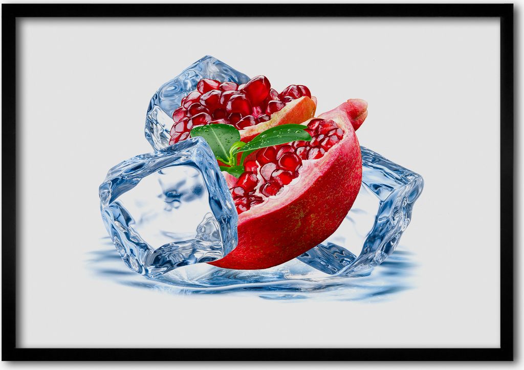Bild - Bilderrahmen - 100 cm x 70 cm - MDF - Rahmen - Foto - Wandkunst Granatapfel Eis