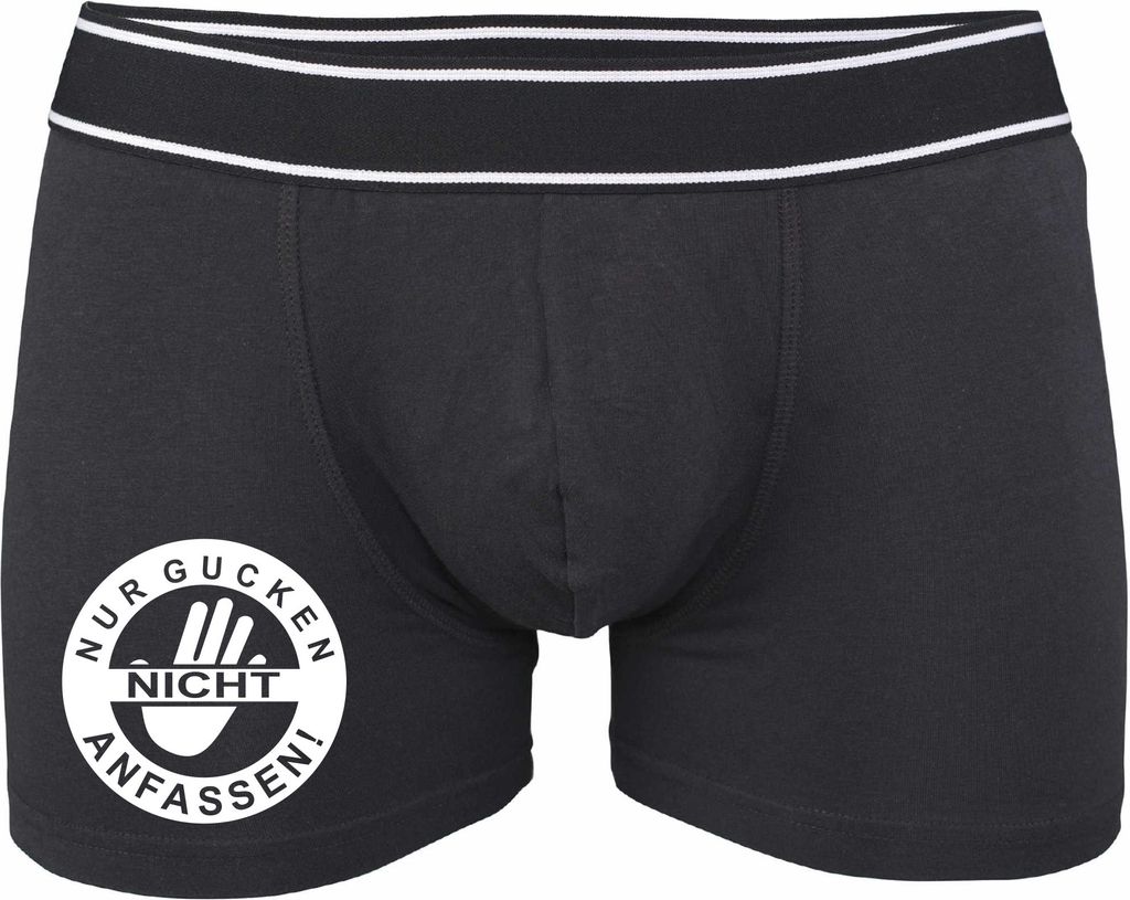 Boxershorts - Mann - Boxer-0032-man-black-v-M - schwarz - M - vorn - Nur Kucken, Nicht anfassen - lustiges Motiv - Spruch - Unterwäsche - Unterhos...
