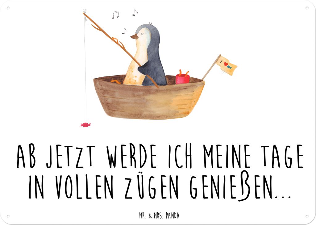 Mr. & Mrs. Panda tafel Pinguin Angelboot DIN A6 - Weiß - Geschenk, Optimistisch, Metallbild, Blechschild, Trennung, Motivation, Boot, Wandbild, An...