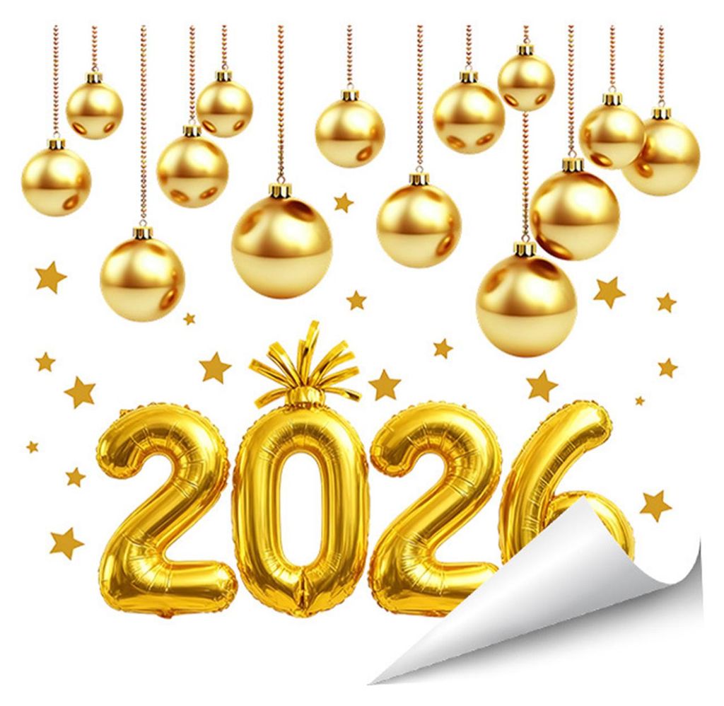 1/2 Blatt Fensteraufkleber Neujahr 2026, abnehmbar, wasserfest, statisch haftend, Glasaufkleber, Dekoration für ein frohes neues Jahr, Feiertage u...