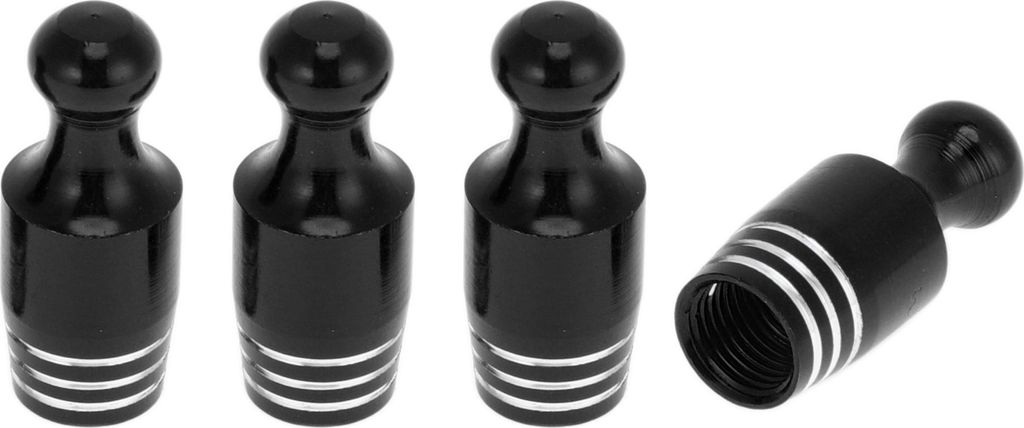 4 Stück Bowling-förmige Reifenventilkappen Dekorative Reifenventil-Staubschutzabdeckungen 7x28mm Schwarz aus Aluminiumlegierung